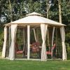 13' x 13' Patio Gazebo, Double Roof Hexagon Outdoor Gazebo Canopy Shelterwith Netting & Curtains, Solid Steel Frame for Garden, Lawn, Backyard and Dec